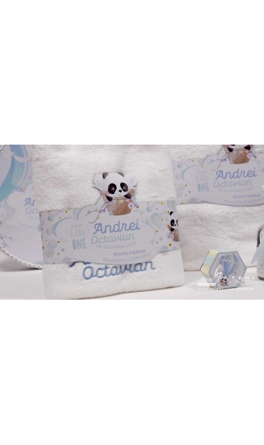 Trusou de botez cu ursuletul Panda ursul polar si baloane de aer cald Panda 8